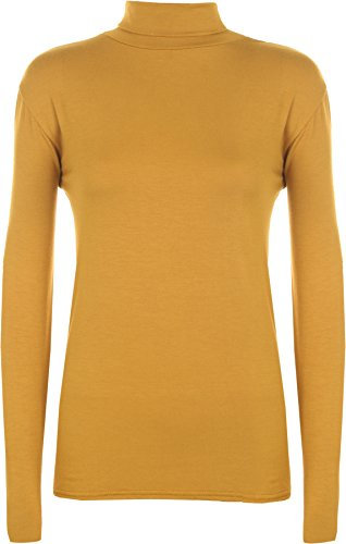 WearAll New Ladies Polo Neck Stretch Long Sleeve Womens Plain Top Jumper Mustard 12/14