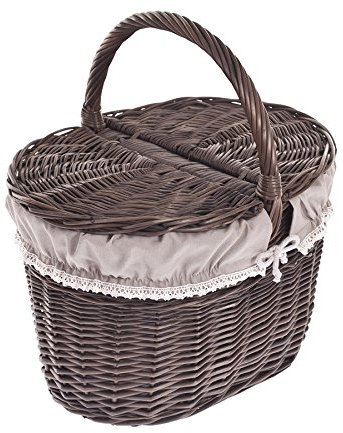 e-wicker24 Panier Pique-Nique en Osier Gris avec Doublure Beige,Panier en Osier, Panier Cadeau, Panier de Courses au supermarché, (42x32 H24/40, Maron/Gris)