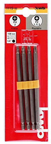 KWB Economy Bit-Set, extra lange Ausführung im Halter, 4-teilig, 1/4 Zoll, 1115-00