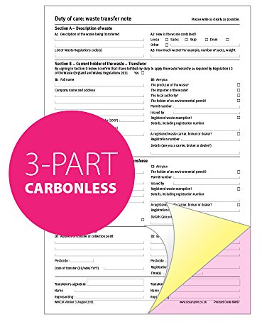 Duty of Care Waste Transfer Note Pad A4, 3-Parts Triplicate, Carbonless Paper — Ocean Pads (69837)