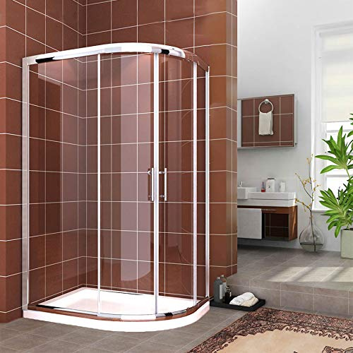 ELEGANT 1000 x 800 mm Quadrant Shower Enclosure Cubicle 6mm Easy Clean Glass Door Right Entry + Stone Tray + Waste Trap