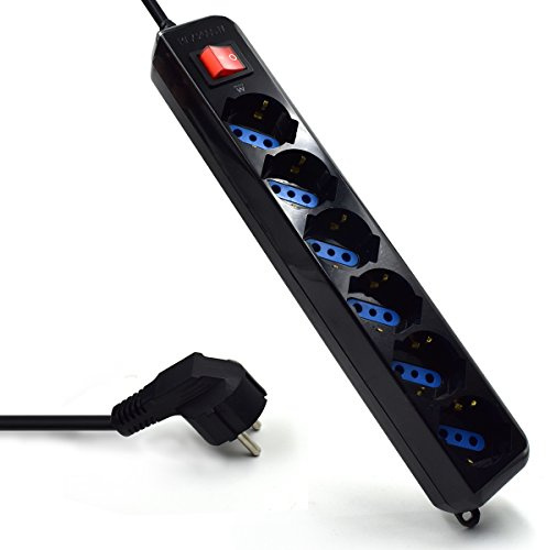 Ewent EW3924 Steckdosenleiste schwarz 6 Schuko Stecker Kindersicherung Bel.Netzschalter 1.5 m Kabel Ueberspannungsschutz 250V/2500W, 6 Prese bipasso ita/schuko