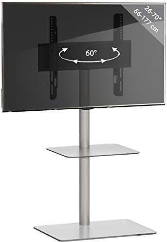 VCM TV Standfuß mit Zwischenboden | Alu Fernseh Ständer | ESG-Sicherheitsglas | Maße ca. H. 100 x B. 60 x T. 45 cm - Alani Klarglas