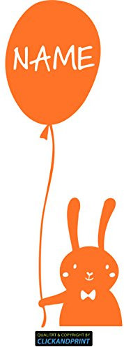 CLICKANDPRINT Aufkleber » Hase mit Luftballon inkl. individuellem Namen, 140x50,1cm, Pastellorange • Wandtattoo/Wandaufkleber/Wandsticker/Wanddeko/Vinyl