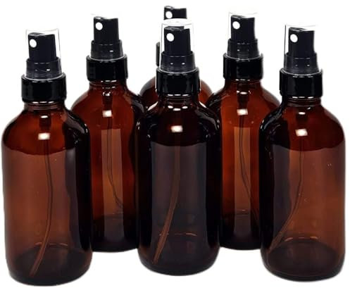 Vivaplex 6 count, amber, 4 oz glass bottles, with black fine mist sprayers
