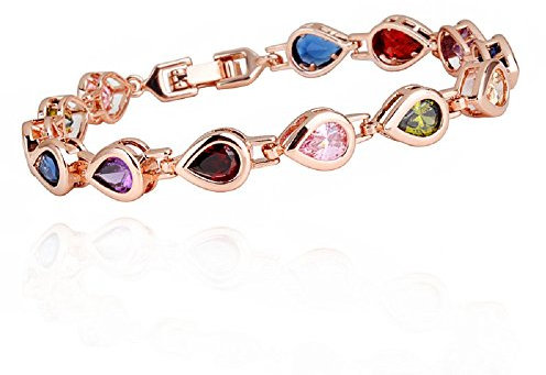 Crystalline Azuria Donna 18ct Placcato Oro Rosa Bracciale Tennis con Milti Colorato Lacrima Cristalli di Zirconi 18 cm