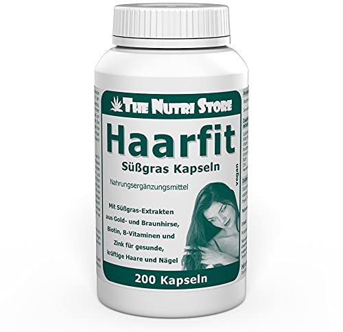 HaarFit Süßgras vegane Kapseln 200 Stk. - Für gesunde, kräftige Haare und Nägel