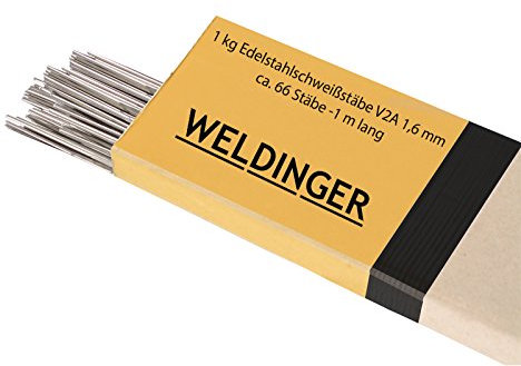 WELDINGER Edelstahlschweißstäbe V2A 1,6 mm 1 kg ca. 66 Stäbe 1 m lang (ER308L/1.4301)