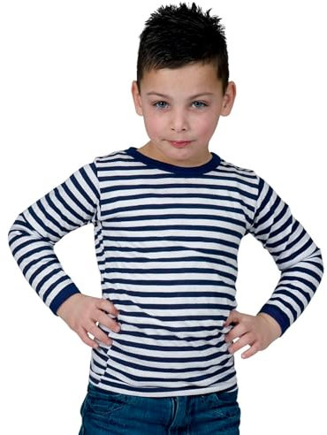 Funny Fashion Langarm Ringelshirt für Kinder - Kostüm Matrose Clown | Blau Weiß 116