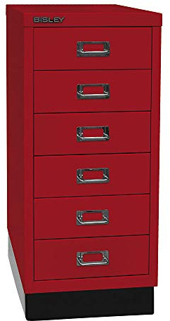BISLEY MultiDrawer, 29er Serie mit Sockel, DIN A4, 6 Schubladen, Metall, 670 Kardinalrot, 38 x 27.9 x 67 cm