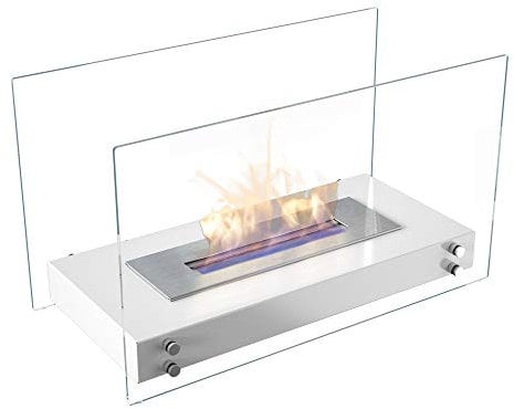 KRATKI Biokamin Hotel | Ethanolkamin 700 x 334 mm | 0,50 L Behälter | Weiß | freistehender Dekorativ-Tischkamin | Ideal für Zuhause, Restaurant oder Terrasse | TÜV - Rheinland geprüft