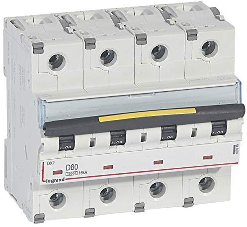 Disjoncteur DX³ 10000-16kA - 4P 400V~ - 80A - courbe D - 6 modules
