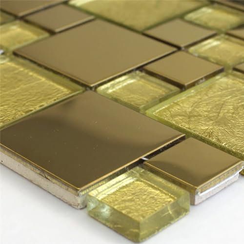 Glasmosaik Edelstahl Metall Fliesen Gold Bedezimmer Wandverkleidung Bordüre