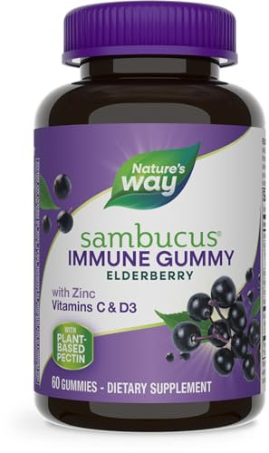 Nature's Way - Sambucus Elderberry - 3200 mg per Serving - Immune Support - with Vitamin C and Zinc - Gluten Free - Suitable for Vegetarians - 60 Gummies