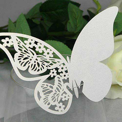 EinsSein Tischkarten Butterfly Flower Weiss schimmernd Hochzeit, Tischkarten, Platzkarten, Namenskarten,