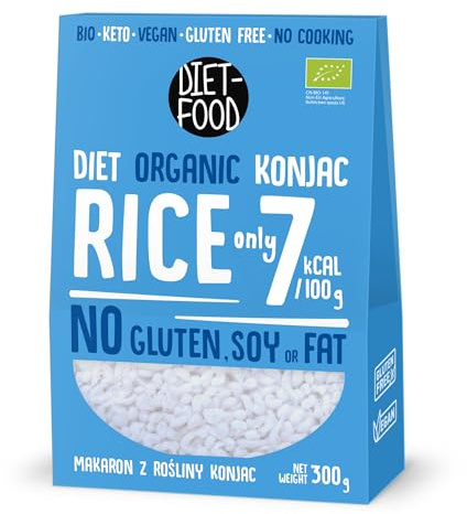 DIET-FOOD Bio Shirataki Konjak Sofort Reis Wenig Kohlenhydrate Wenig Kalorien Vegane Lebensmittel Fettfrei Sojafrei Glutenfrei Keto Freundlich Abnehmen Nudeln Reis 300 Gramm