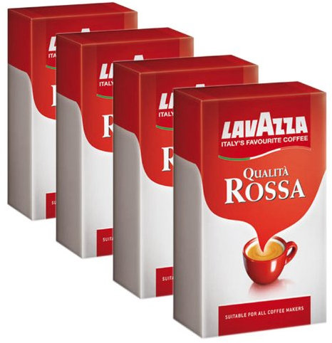 Lavazza Qualita Rossa, Café moulu, convient aussi pour French Press, Lot de 4, 4 x 250g