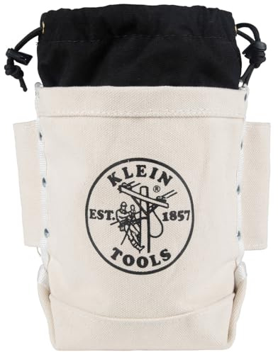 Klein Tools 5416TCP Tool Bag, Extra Tall Top Closing Bolt Bag with 3-Inch Drawstring, Heavy-Duty No. 4 Canvas, 5 x 12 x 9-Inch