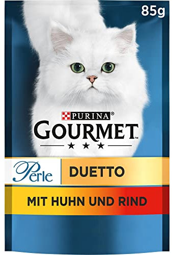 PURINA GOURMET Perle Duetto Katzenfutter nass, mit Huhn und Rind, 24er Pack (24 x 85g)