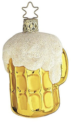Inge-glas Decoración de árbol de Navidad de cristal, 8 cm, taza de cerveza bávara, medición a mano, bolas de Navidad pintadas a mano, doradas