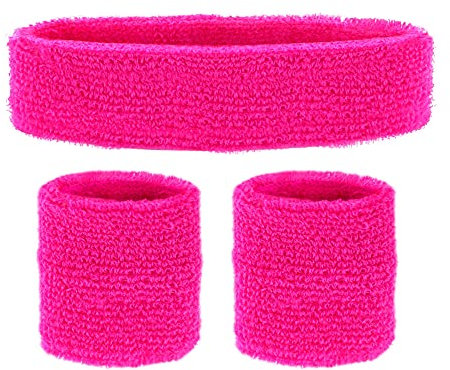 W WIDMANN MILANO Party Fashion - Schweißbänder, 3-teiliges Set, Stirnband und 2 Armbänder, Sport, Accessoires, 80er Jahre, Trainingsanzug, Karneval, Mottoparty