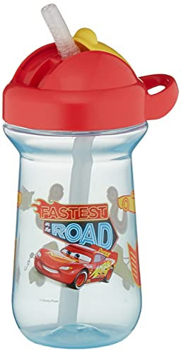 The First Years Gobelet à paille pour enfant Disney/Pixar Cars – Gobelets anti-déversement à rabat pour tout-petits – 18 mois et plus – 300 ml