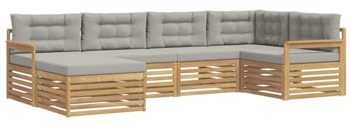 vidaXL Outdoor-Sofagarnitur 6 pcs Weiß und Hellgrau Polyester, Gartenmöbel, modernes Outdoor-Sofa, langlebiges Ecksofa, Terrassenlounge für entspanntes Sitzen