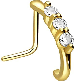 PIERCINGLINE Nasenpiercing Chirurgenstahl 3 großen Kristallen Nasenstecker Goldfarben