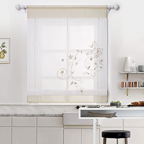 SIMPVALE Raffrollo Vorhang, Khaki 60x120 cm Voile Vorhänge Schaffen Sie Eine Gemütliche Innenatmosphäre, Exquisite Florale Muster Transparente Gardinen für Wohnungen, Schlafzimmer, Wohnzimmer, Küche
