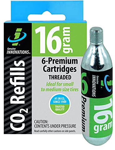 Genuine Innovations G2153, Cartuchos de CO2 para Bicicletas, de Rosca, 16 g, Paquete de 6 Unidades