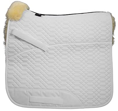 Engel Reitsport | SCHABRA1-D-WEI-MED | Schabracke | Steppstoff | Lammfell im Sattelbereich | half lined | Fellkranz vorne | Dressur | Stoff weiß Fell med.