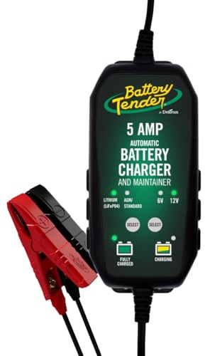 Battery Tender 5 AMP 12V Battery Charger and Maintainer - Automotive Smart Automatic Battery Charger for Cars SUVs and Trucks -Lead Acid, AGM, Gel, & Lithium - 022-0186G-DL-WH