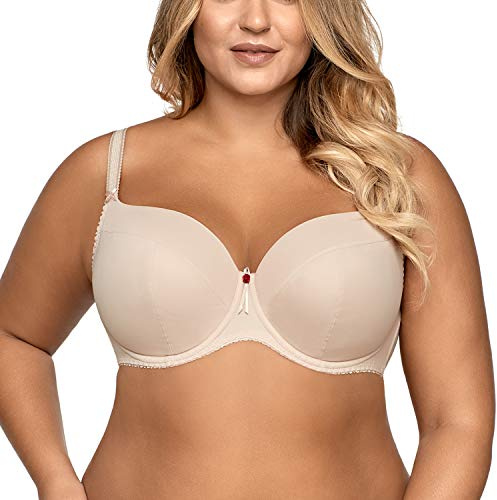 AVA 1263 Underwired Padded Plain Bra Full Cup Plus Size Maxi Not Removable Regulated Straps Not Patterned - Made in EU, Beige,34E