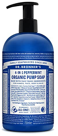 Dr. Bronner's Peppermint Organic pump Soap 710 ml (Packaging may vary)