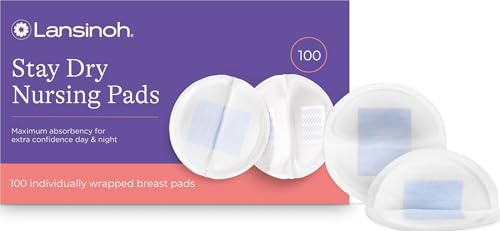 Lansinoh Stay Dry Disposable Nursing Pads, Soft and Super Absorbent Breast Pads, Breastfeeding Essentials for Moms, 100 Count