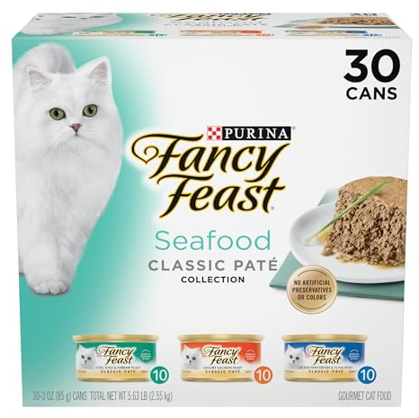 Purina Fancy Feast Seafood Classic Pate Collection Grain Free Wet Cat Food Variety Pack - (Pack of 30) 3 oz. Cans
