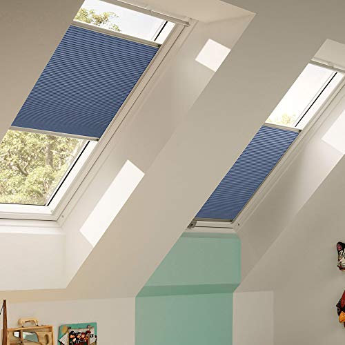 Orignal VELUX Wabenplissee / Faltstore DuoLine FHC P06 1156S / Bedienart : Manuell / Farbe : Uni Blau / Fenstergröße : P06 / Fenstertypen : GGU, GGL, GPU, GPL, GHU, GHL, GTU, GTL, GXU, GXL _14857