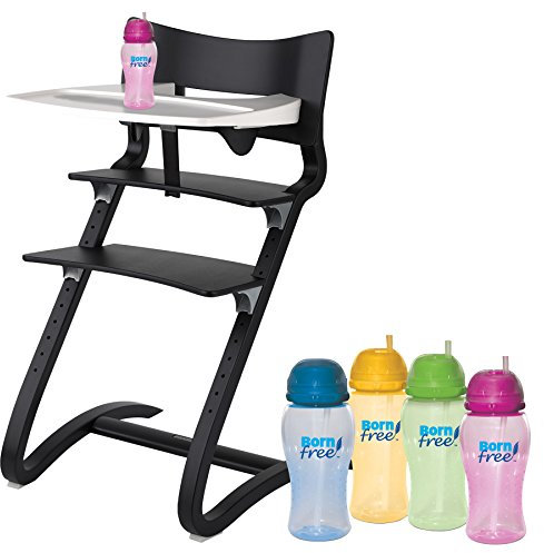 Leander Hochstuhl schwarz mit Sicherheitsbügel, ansteckbarem Tisch und BornFree-Trinkbecher