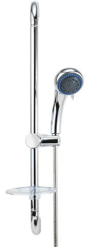 Croydex Chrome Shower Set, 3-Function Shower Head, Easy-Clean Spray, Shower Head Holder, 1.5m Heavy Duty Shower Hose, 715mm Riser Rail, Chrome, Soap Dish Included
