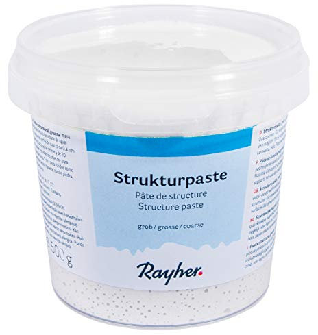 Rayher Hobby 38239000 Strukturpaste, weiß, grobkörnig, Dose 500 g, Strukturmedium für reliefartige, grobsandige Oberflächen, Spachtelmasse, Modelliermasse