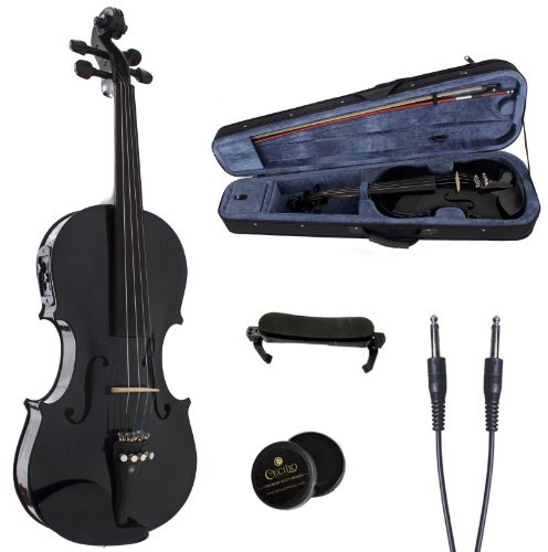 Cecilio 4/4 Full Size Acoustic & Electric Violin for Beginners & Professionals, Hand-Carved Solid Spruce Top, Ebony Fine Tuners, Full Set with Case, Bow, Rosin & AUX Cable (Metallic Black)