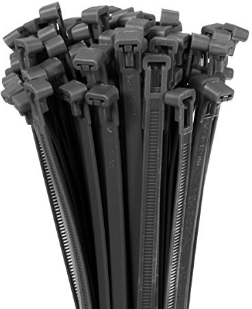 Proteco 100 Stk. Kabelbinder lösbar UV-beständig 4,8 x 380mm Schwarz Nylon Reißverschluss