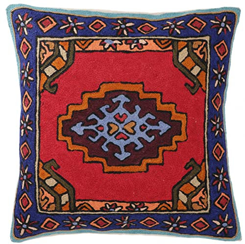GURU SHOP Kelim Kissenhülle `Kaschmir`, Bestickter Kissenbezug, Dekokissen aus Wolle - Muster 27, 40x40x1 cm