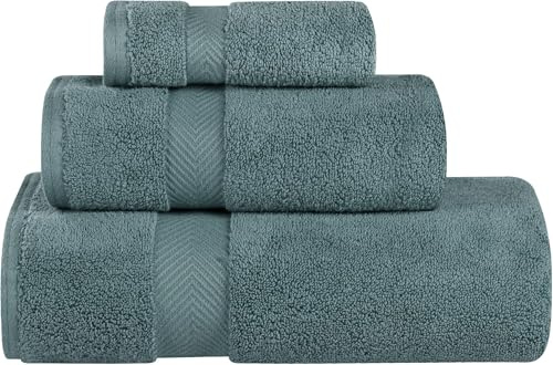 SUPERIOR Zero Twist 100% Cotton Towel Set, 3-Piece Set, Extra Soft Bath Towel, Face Towel and Hand Towel, Long-Staple Cotton Towels, Jade