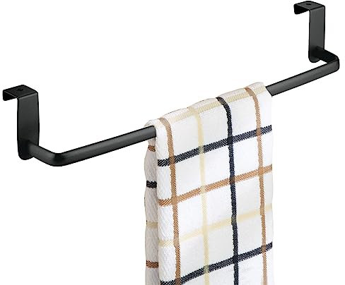 mDesign Porte-serviettes – Porte-torchon à suspendre sur un placard – Accroche torchon pour la cuisine, la salle de bain ou le garage – Largeur : 37,5 cm – Couleur : Noir mat