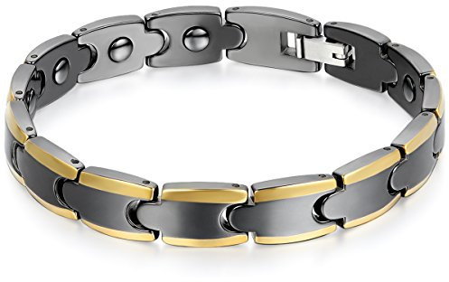 JewelryWe Schmuck Herren Armband, Keramik Porzellan, Klassiker Elegant Poliert Link Magnetarmband Armkette, Schwarz Gold