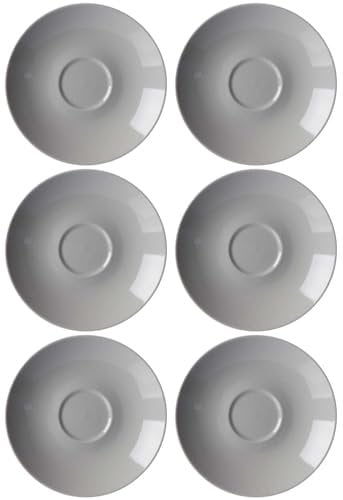 Ritzenhoff & Breker Doppio Kaffeeuntertassen, 6er Set, Grau, ø 16 cm, Kaffee Unterteller mit farbigem Rand, Untere aus Porzellan, Spülmaschinengeeignet