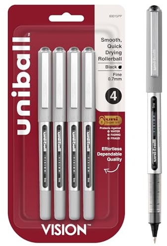 uni-ball Vision Stick Roller Ball Pens, Fine Point, Black Ink, Pack of 4
