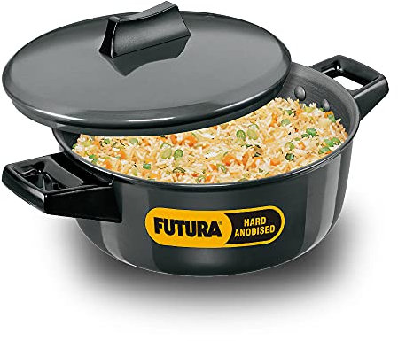 Hawkins Futura Cook n Serve - Cacerola anodizada Dura con Tapa anodizada Dura para cocinar y Servir, Color Negro (ACB20), Aluminio