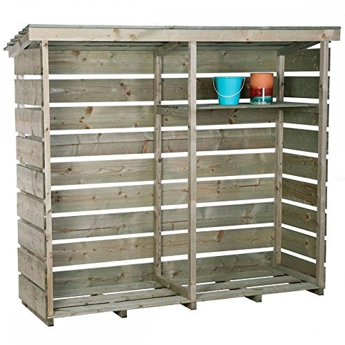 Charles Bentley FSC Certified, Wooden Log Store, Garden, Large Log Store, Heavy Duty, Firewood Storage, Kindling, Treated Wood, Slatted Design, Slanted Roof, Raised Floor, Spruce (177x152x53.5cm)